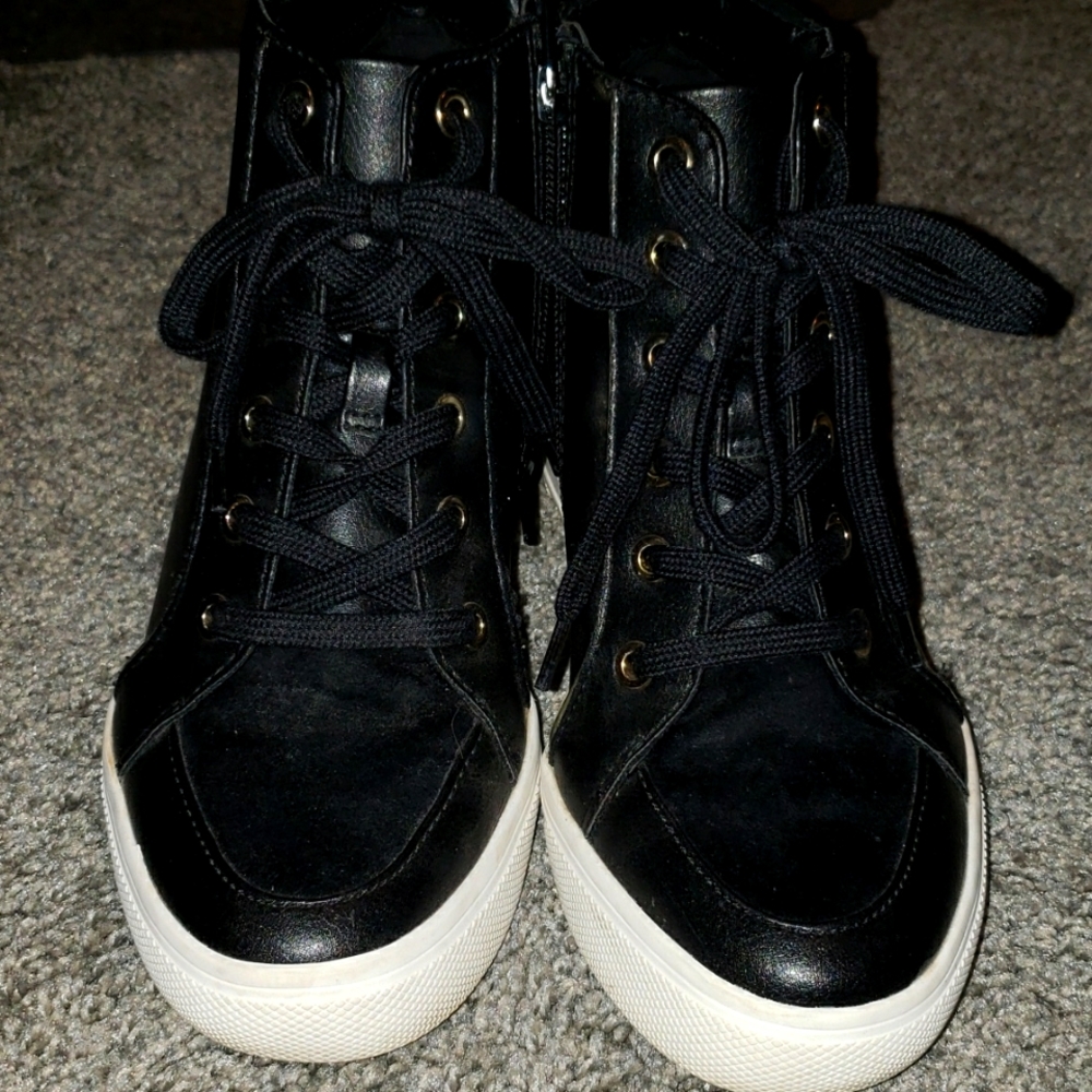 Aldo black lace up sneaker wedge boots